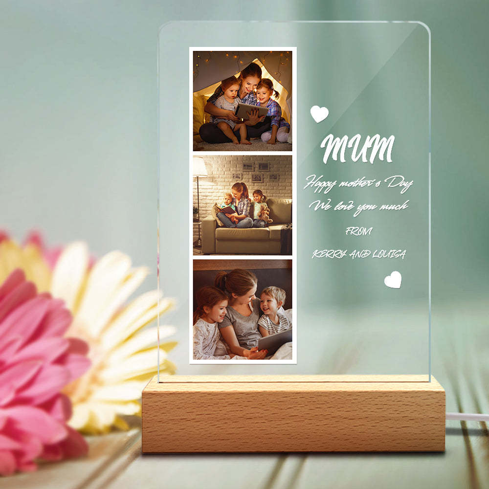 Custom Photo and Name Acrylic Night Light Gift for Mom -