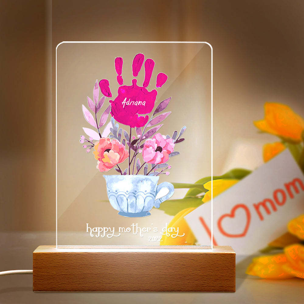 Custom Name and Date Handprint Night Light Mother's Day Gift -