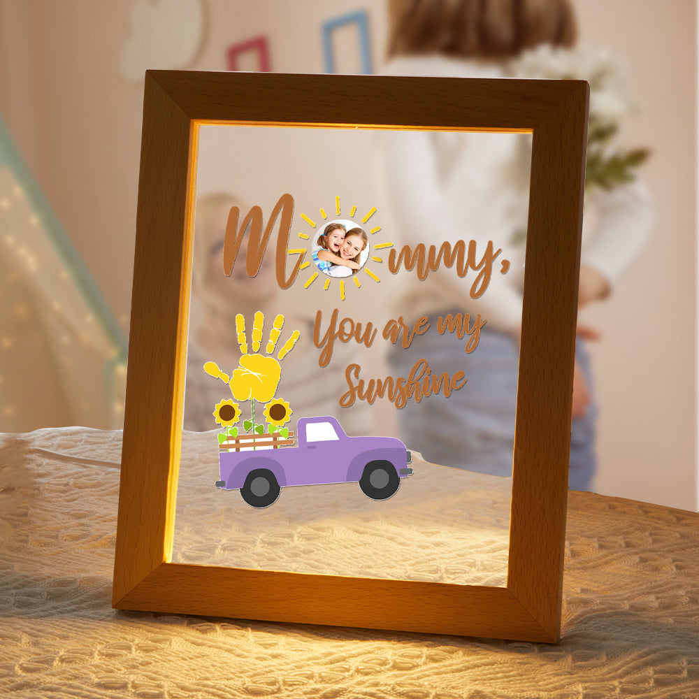Mother's Day Gift Custom Photo Lamp Handprint Wooden Base Night Light - 