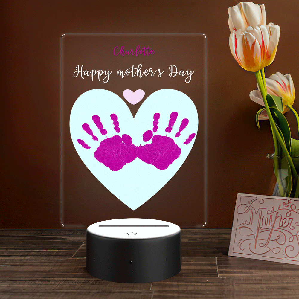 Custom Name Plague Handprint Night Light Gift for Mom - 