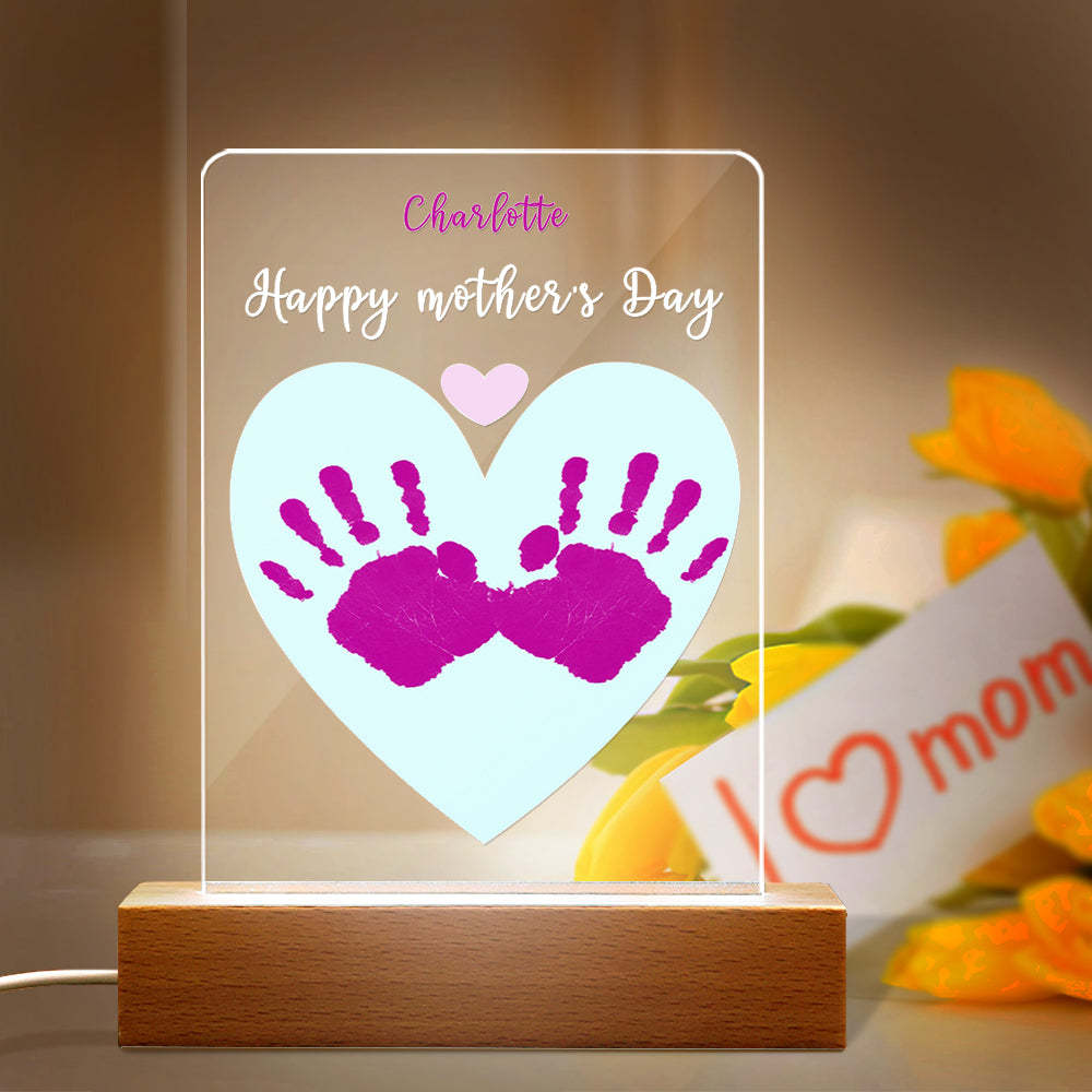 Custom Name Plague Handprint Night Light Gift for Mom -