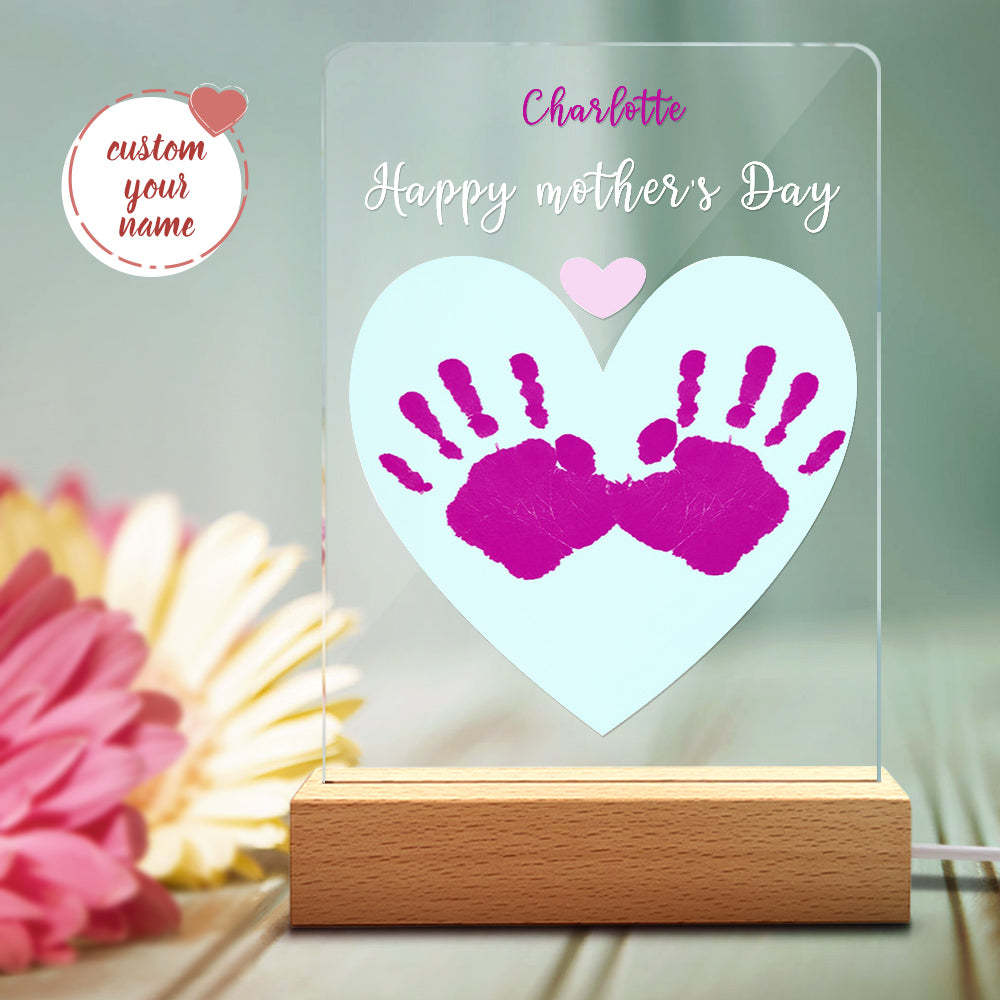 Custom Name Plague Handprint Night Light Gift for Mom -
