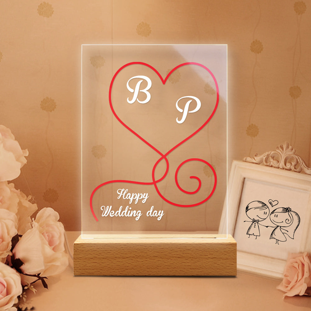 Custom Acrylic Plaque Led Lights Wedding Day Gift for Her Personalized Led Lamp Custom Night Light Gift for Him - 