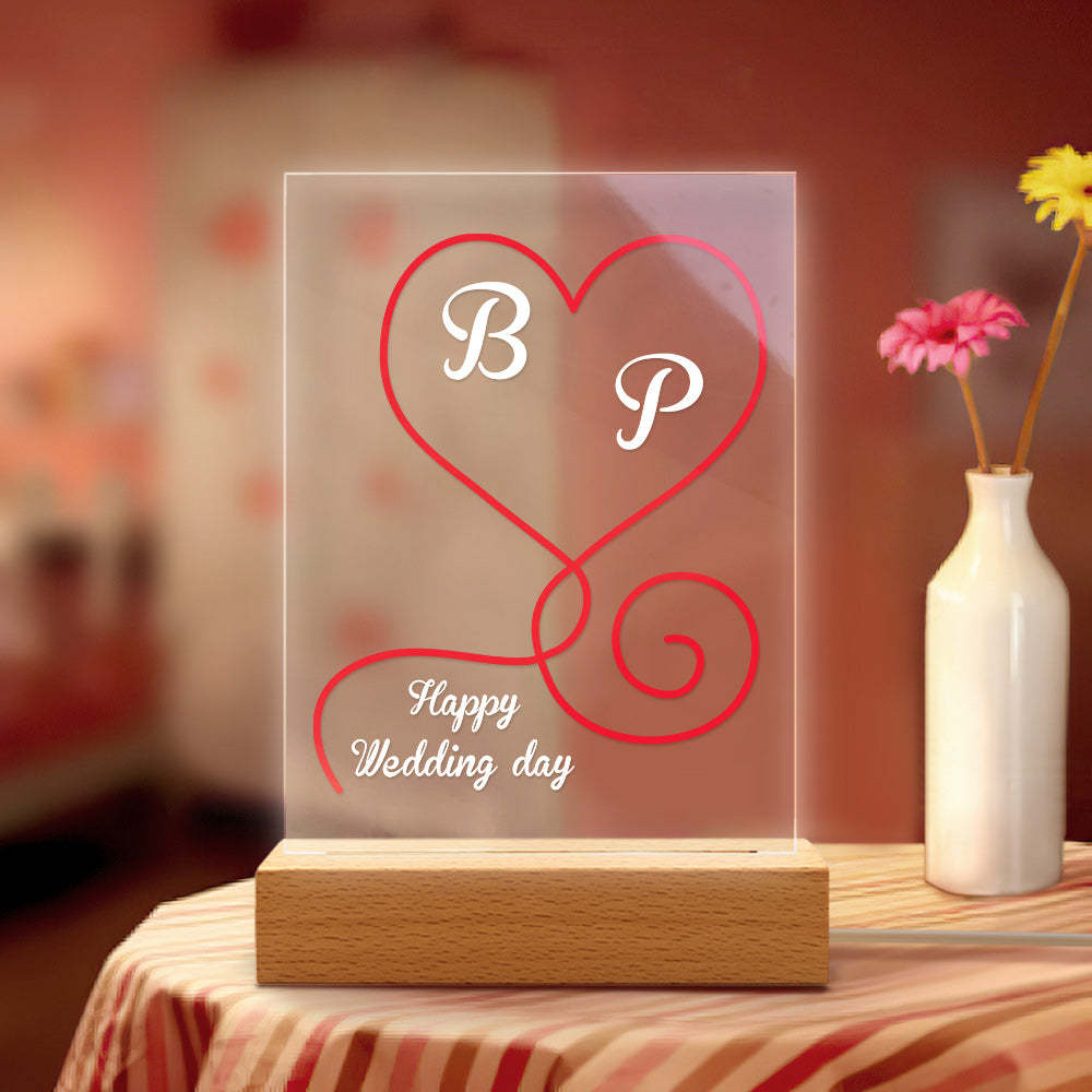 Custom Acrylic Plaque Led Lights Wedding Day Gift for Her Personalized Led Lamp Custom Night Light Gift for Him -