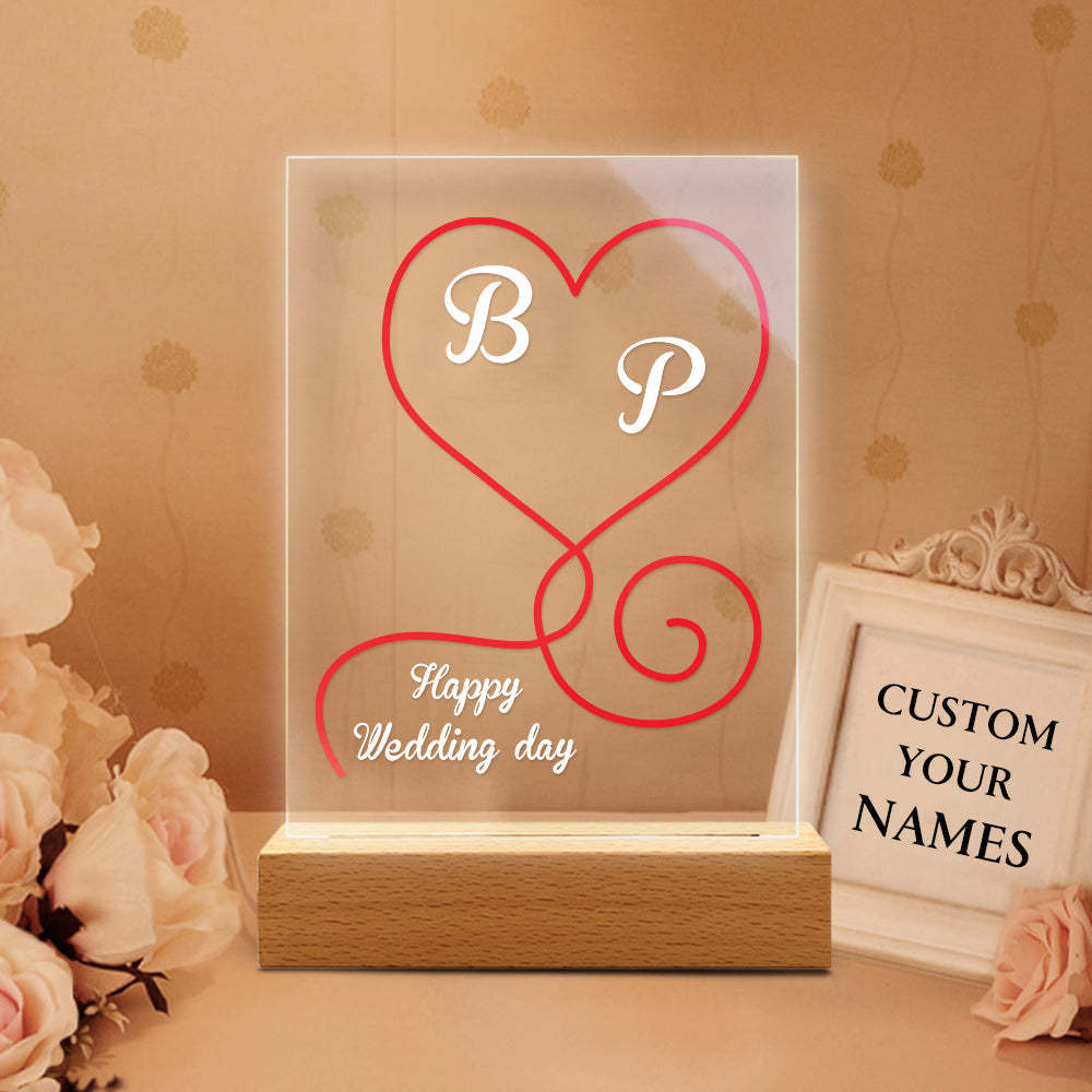 Custom Acrylic Plaque Led Lights Wedding Day Gift for Her Personalized Led Lamp Custom Night Light Gift for Him - 