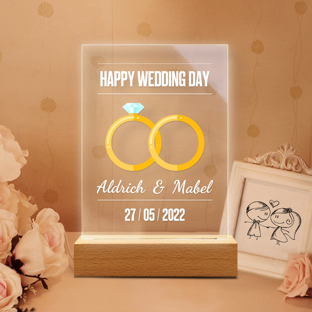Wedding Day Gift for Him Personalized Lamp Led Lights Custom Night Light Wedding Day Gift for Her 3D Led Lamp Wedding Day Decor - 