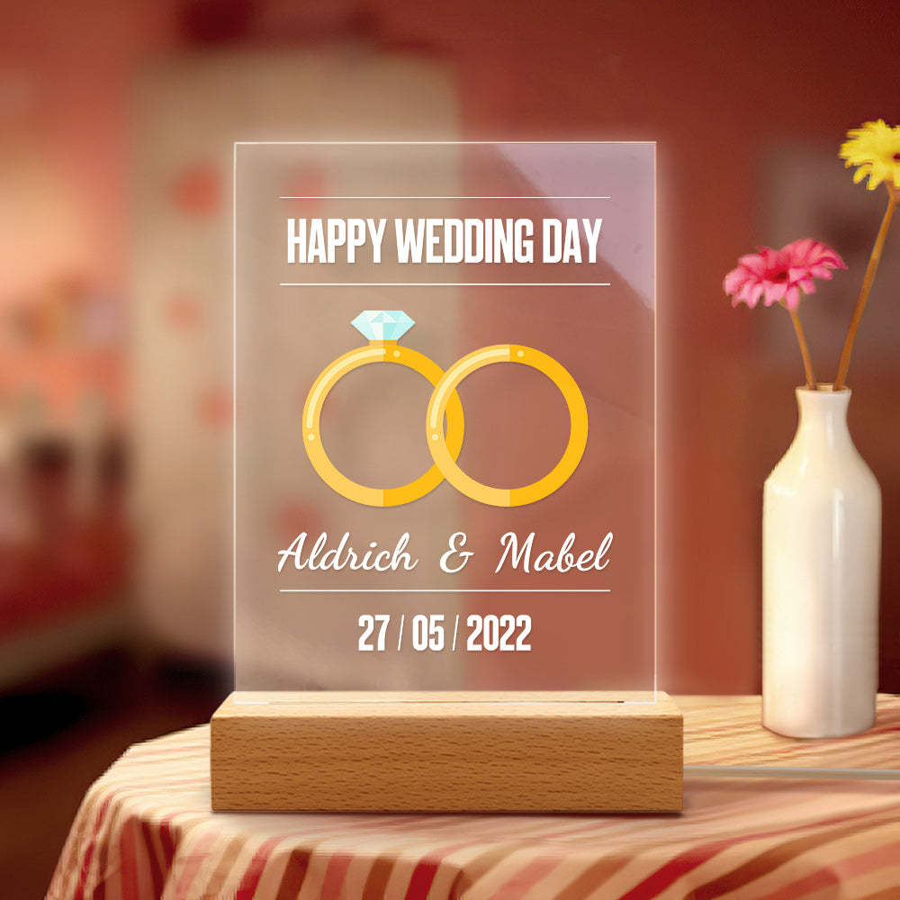 Wedding Day Gift for Him Personalized Lamp Led Lights Custom Night Light Wedding Day Gift for Her 3D Led Lamp Wedding Day Decor -