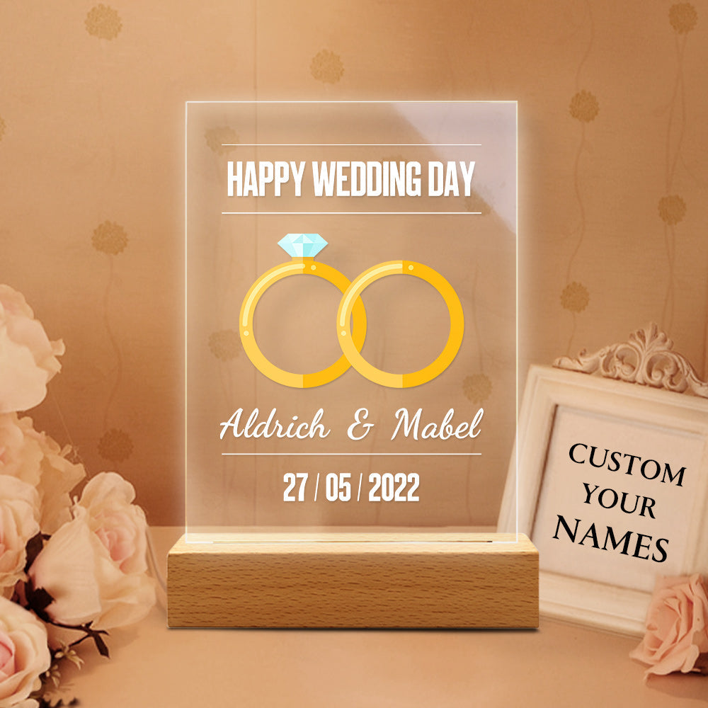 Wedding Day Gift for Him Personalized Lamp Led Lights Custom Night Light Wedding Day Gift for Her 3D Led Lamp Wedding Day Decor - 