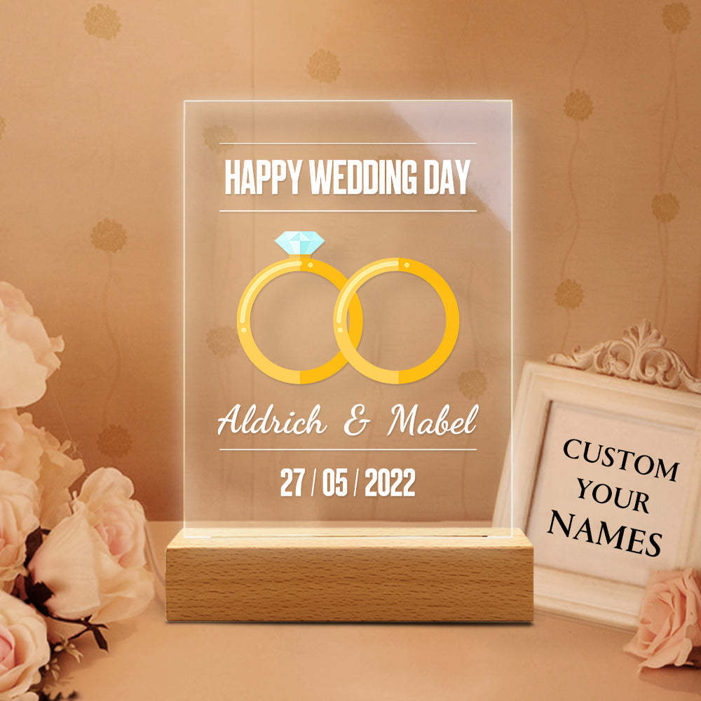 Wedding Day Gift for Him Personalized Lamp Led Lights Custom Night Light Wedding Day Gift for Her 3D Led Lamp Wedding Day Decor -