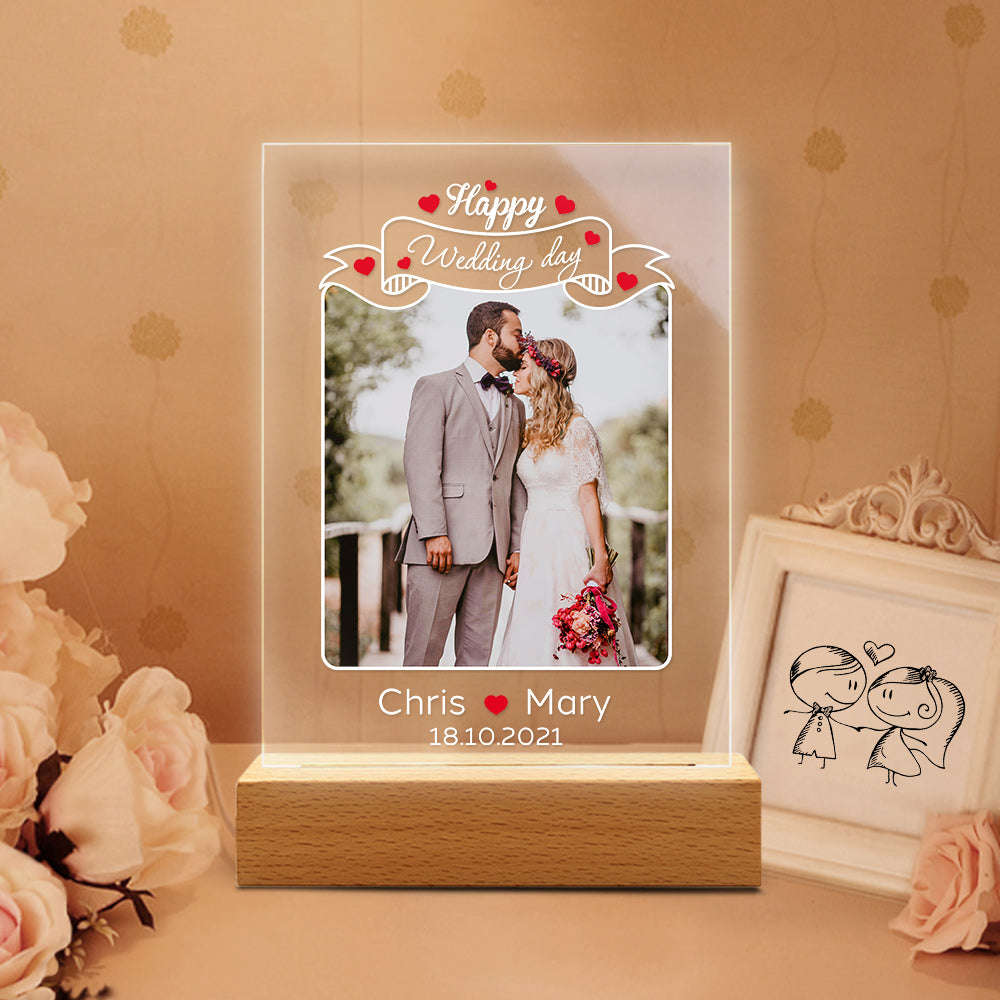 Wedding Day Gift for Her Acrylic Lamp With Photo Custom Photo Night Light Engagement Gift Couple Personalized Led Lights Bedroom Decor - 