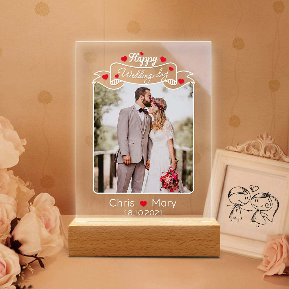 Wedding Day Gift for Her Acrylic Lamp With Photo Custom Photo Night Light Engagement Gift Couple Personalized Led Lights Bedroom Decor -
