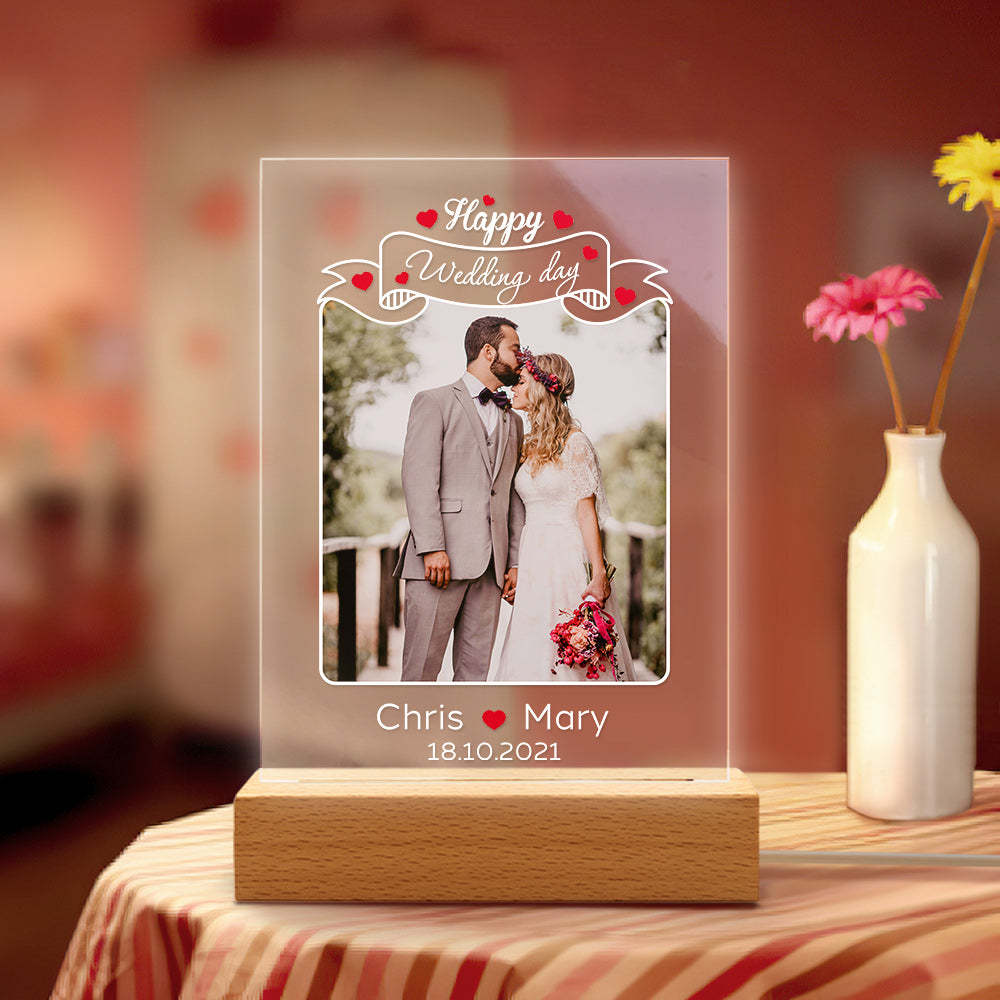 Wedding Day Gift for Her Acrylic Lamp With Photo Custom Photo Night Light Engagement Gift Couple Personalized Led Lights Bedroom Decor -