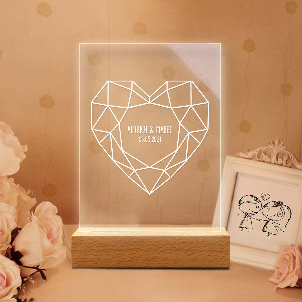 Gift for Lover Custom Acrylic Night Light As Gift for Wife Personalized Lamp As Wedding Gift To Her -