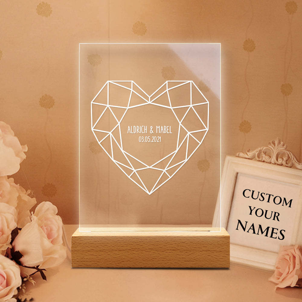 Gift for Lover Custom Acrylic Night Light As Gift for Wife Personalized Lamp As Wedding Gift To Her -
