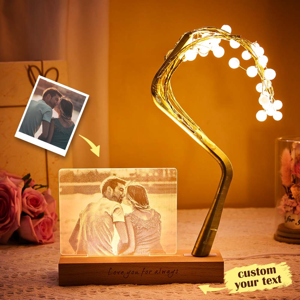 Custom Photo Engraved Tree Lights Led Lamp Unique Anniversary Gift for Lover -