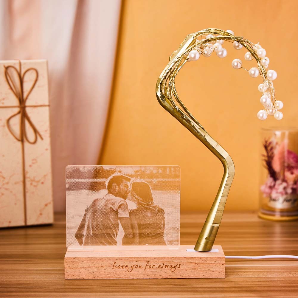 Custom Photo Engraved Tree Lights Led Lamp Unique Anniversary Gift for Lover -