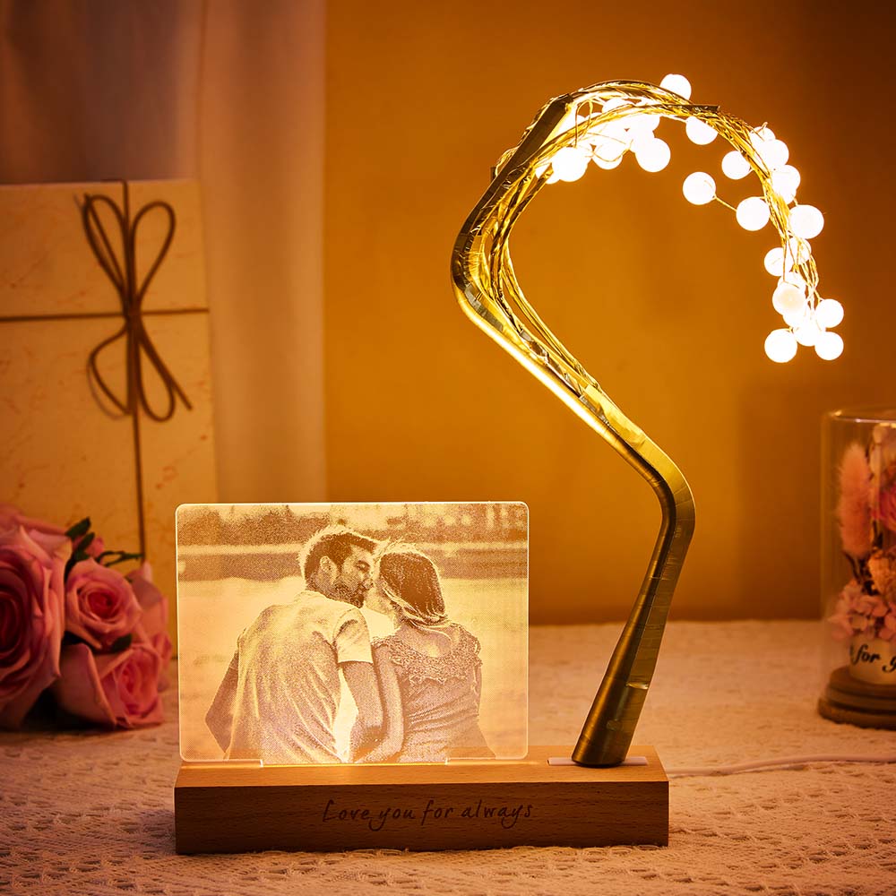 Custom Photo Engraved Tree Lights Led Lamp Unique Anniversary Gift for Lover - 