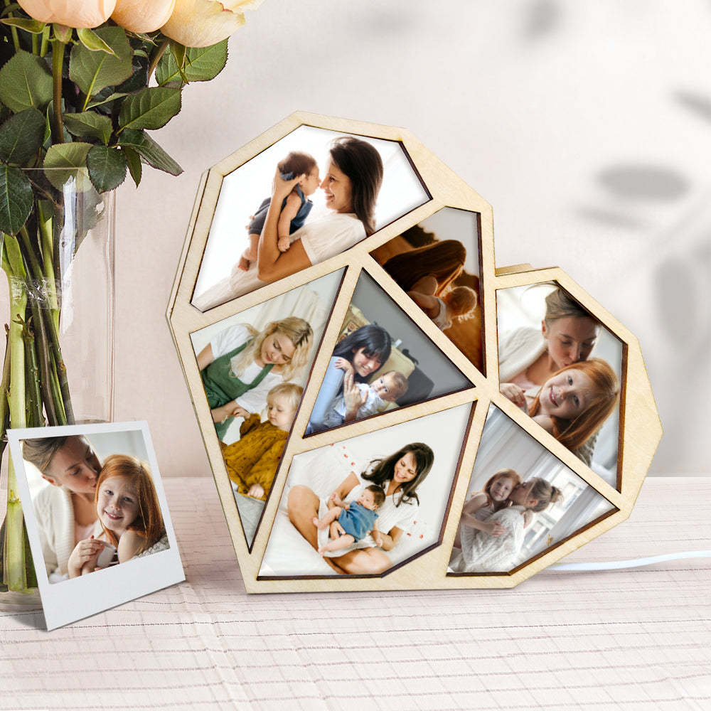 Custom Photo Wooden Lamp Personalized Heart Led Night Light Home Decoration Gift - 