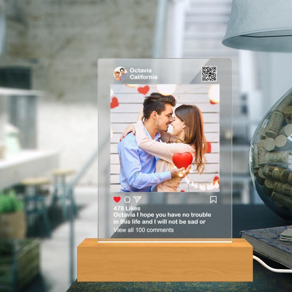 Custom Instagram Night Light With Wooden Base Matt Instagram Photo Display - soufeelus
