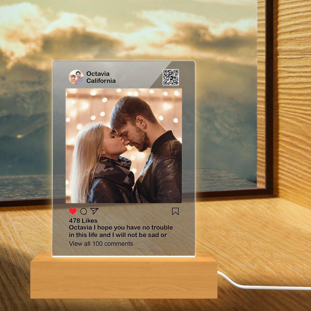 Custom Instagram Night Light With Wooden Base Matt Instagram Photo Display - soufeelus