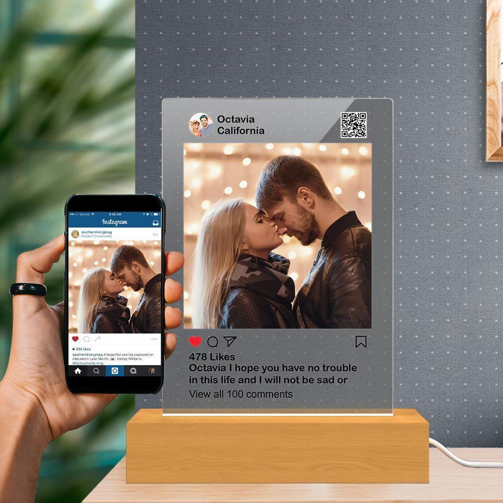 Custom Instagram Night Light With Wooden Base Matt Instagram Photo Display - soufeelus