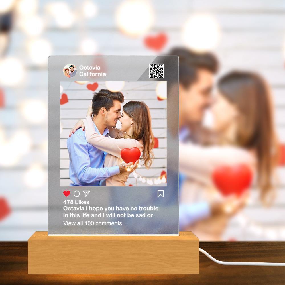 Custom Instagram Night Light With Wooden Base Matt Instagram Photo Display - soufeelus