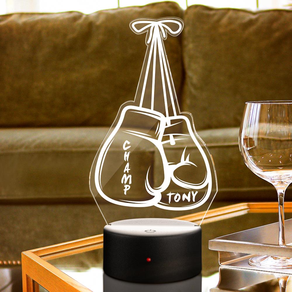 Custom Engraved Night Light Personalized Acrylic Plaque Boxing Gloves Sign Father's Day Gift