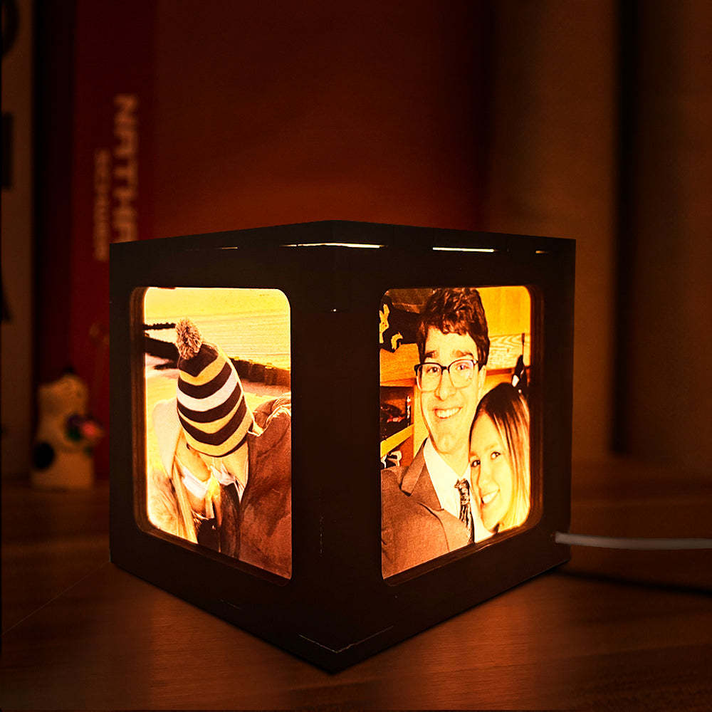 Custom Photo Cube Box Light Personalized Wooden Photo Frame Night Light Gift - soufeelus