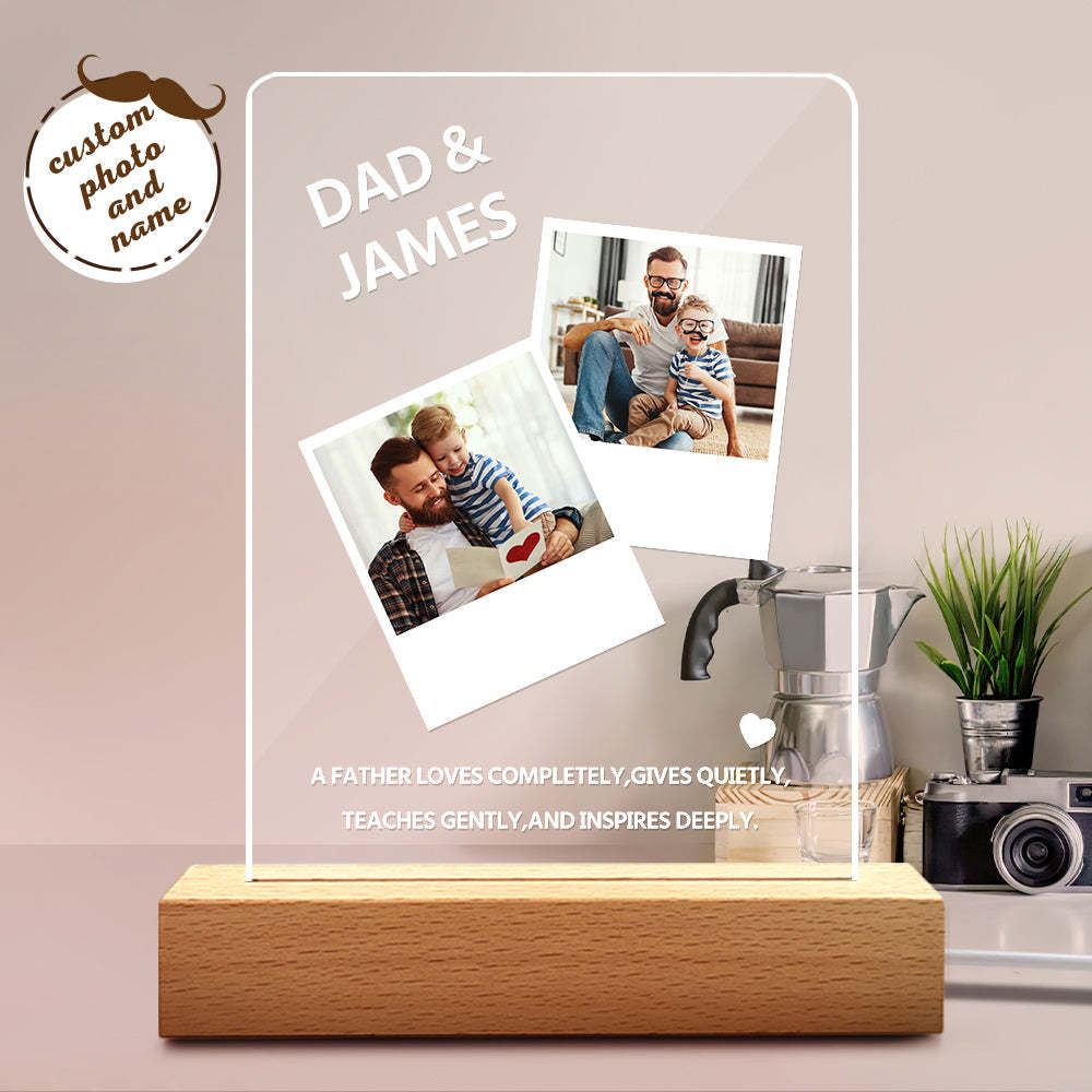 Father's Day Gift Night Light Custom Name and Photo A Father Love Completely - soufeelus