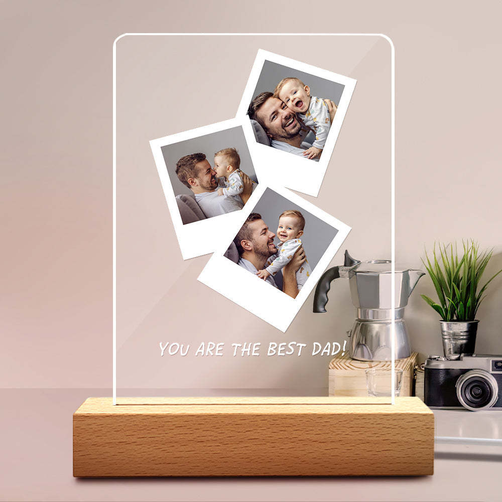 Father's Day Gift Custom Photo Wooden Base Night Light for Dad - soufeelus