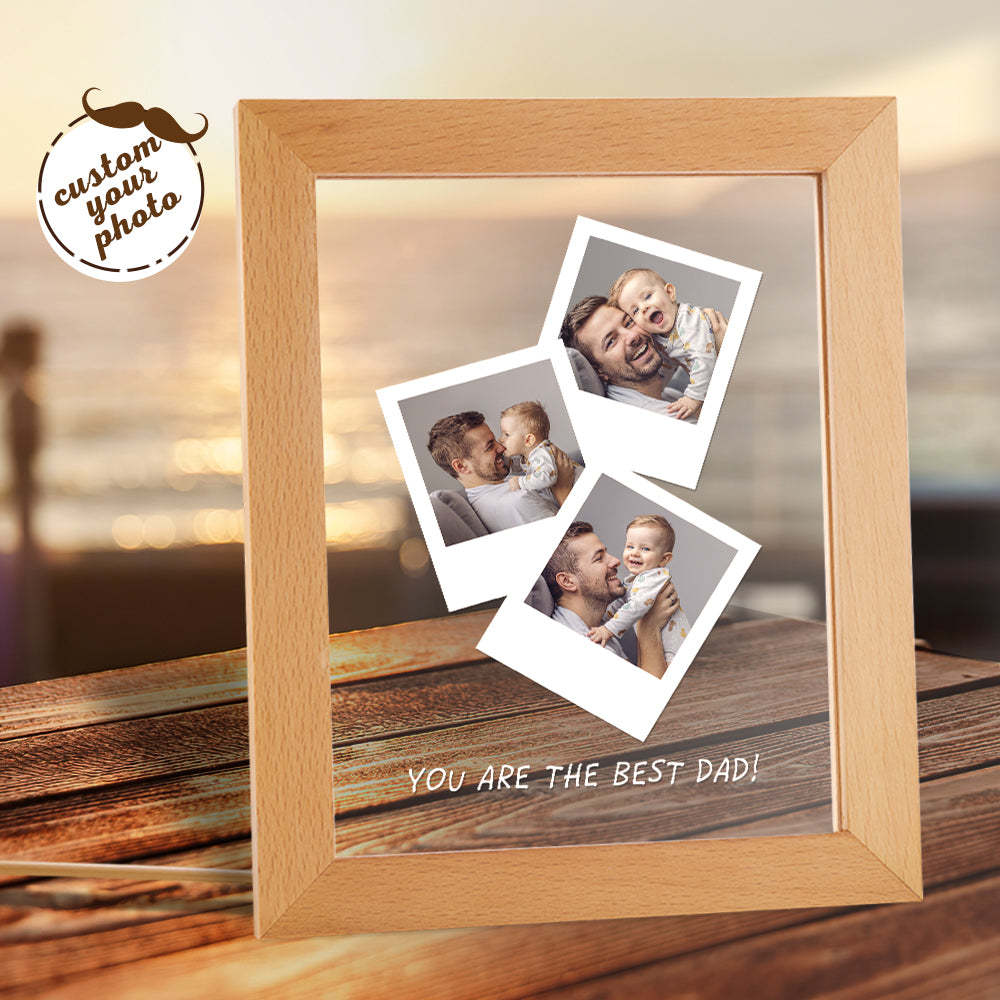 Father's Day Gift Custom Photo Wooden Base Night Light for Dad - soufeelus