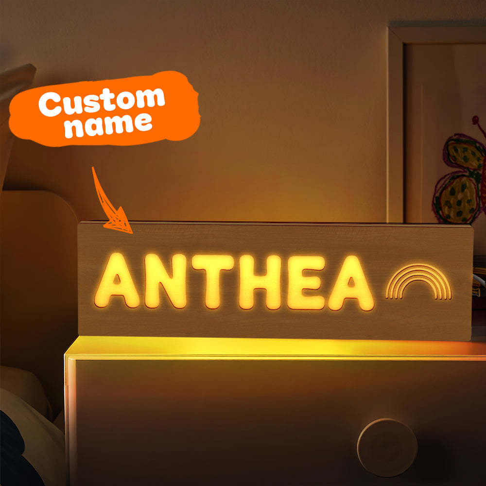 Personalized Baby Name Light Custom Kids Lamp New Baby Gift Wood Baby Toddler Night Light First Birthday - soufeelus