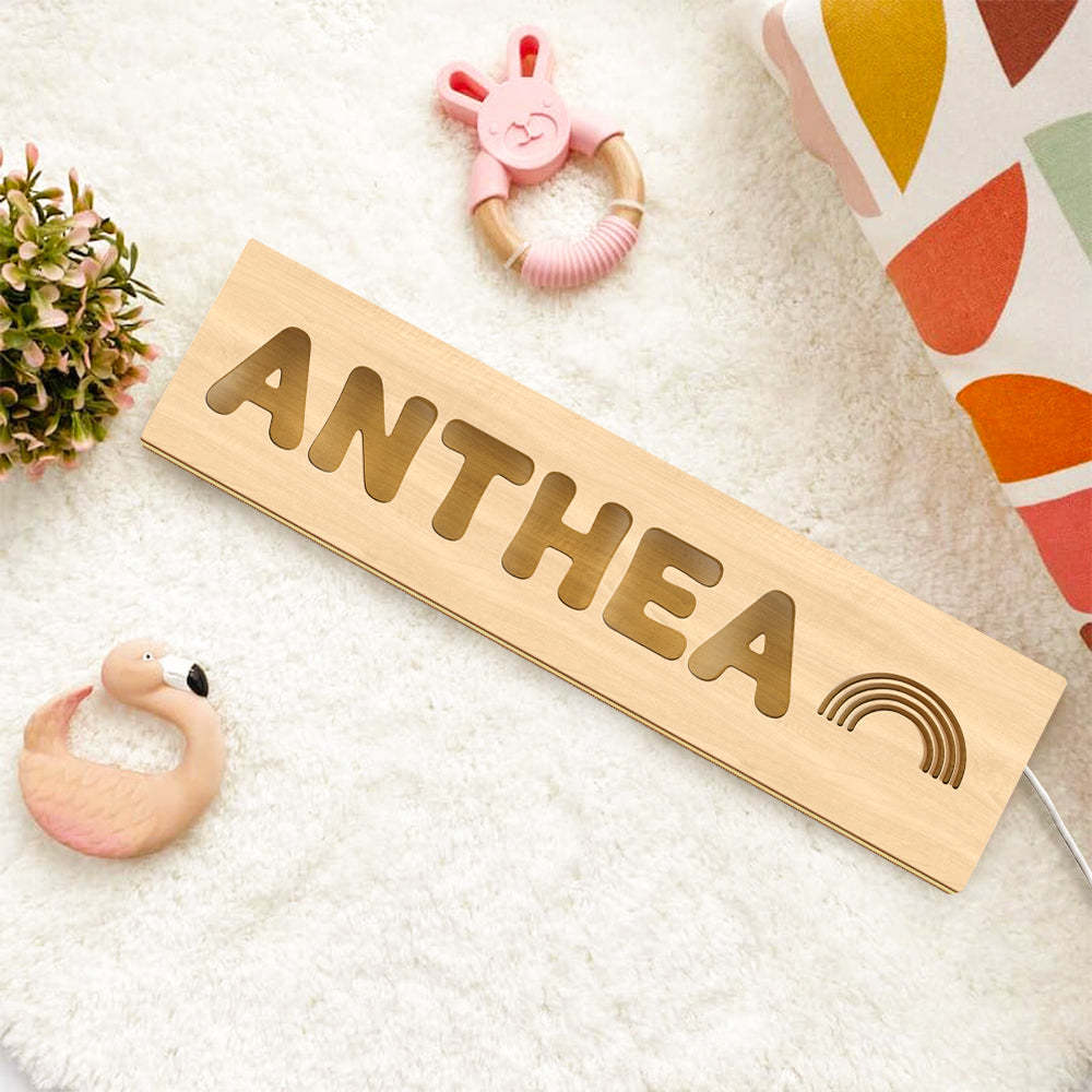Personalized Baby Name Light Custom Kids Lamp New Baby Gift Wood Baby Toddler Night Light First Birthday - soufeelus