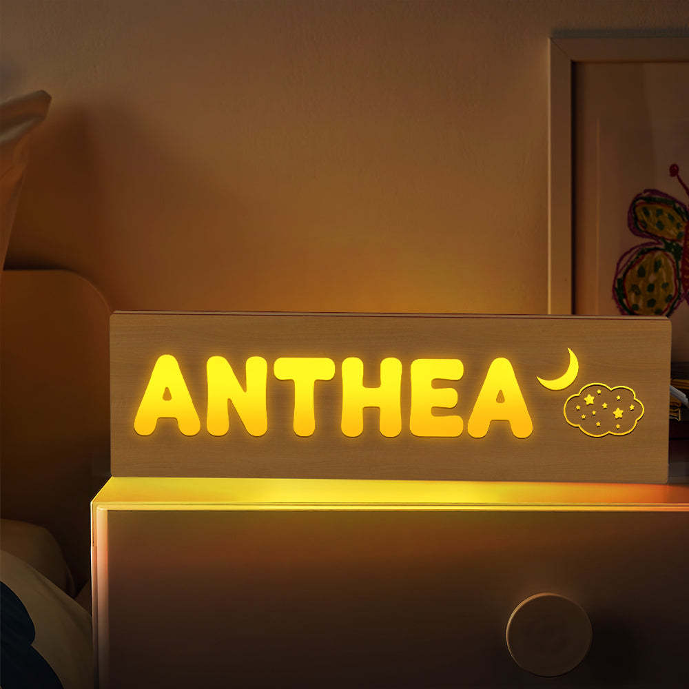 Personalized Baby Name Light Custom Kids Lamp New Baby Gift Wood Baby Toddler Night Light First Birthday - soufeelus