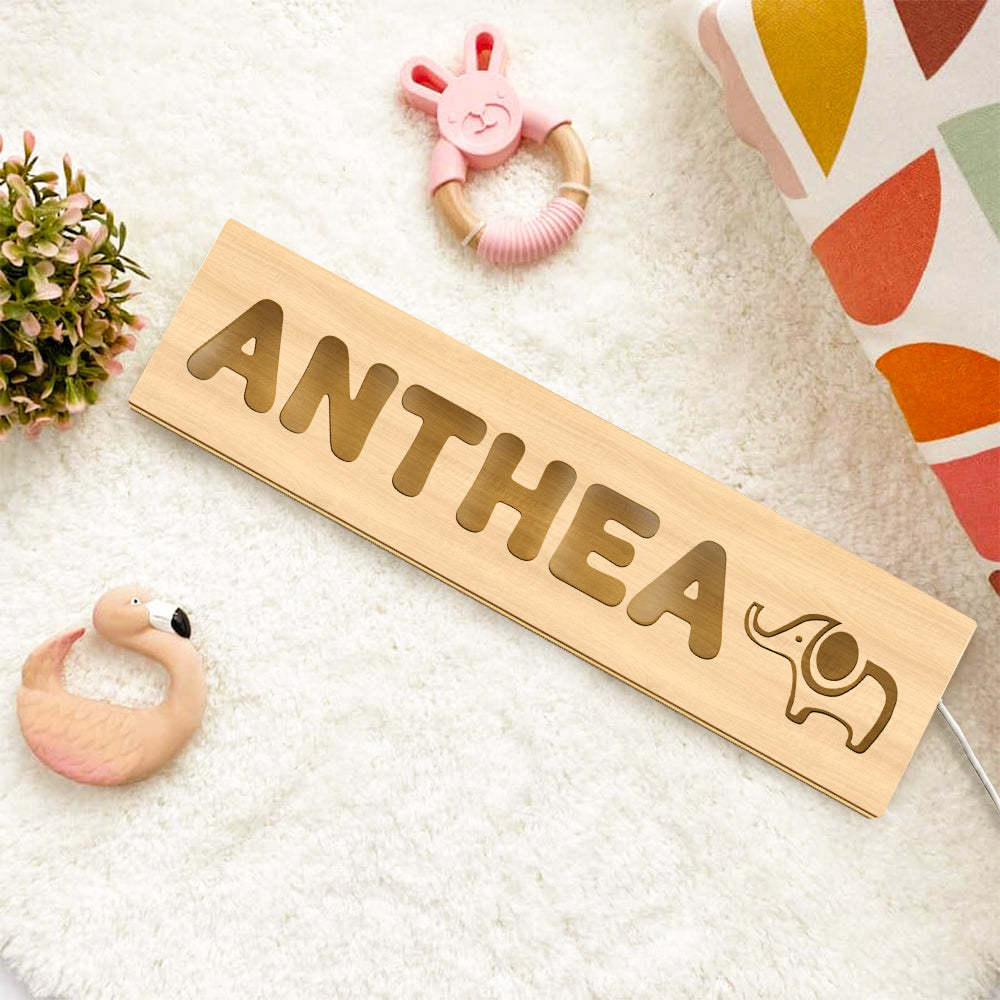 Personalized Baby Name Light Custom Kids Lamp New Baby Gift Wood Baby Toddler Night Light First Birthday - soufeelus