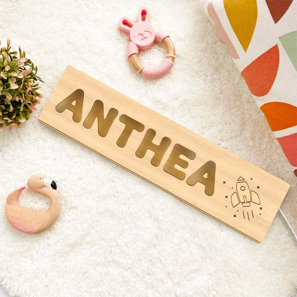 Personalized Baby Name Light Custom Kids Lamp New Baby Gift Wood Baby Toddler Night Light First Birthday - soufeelus