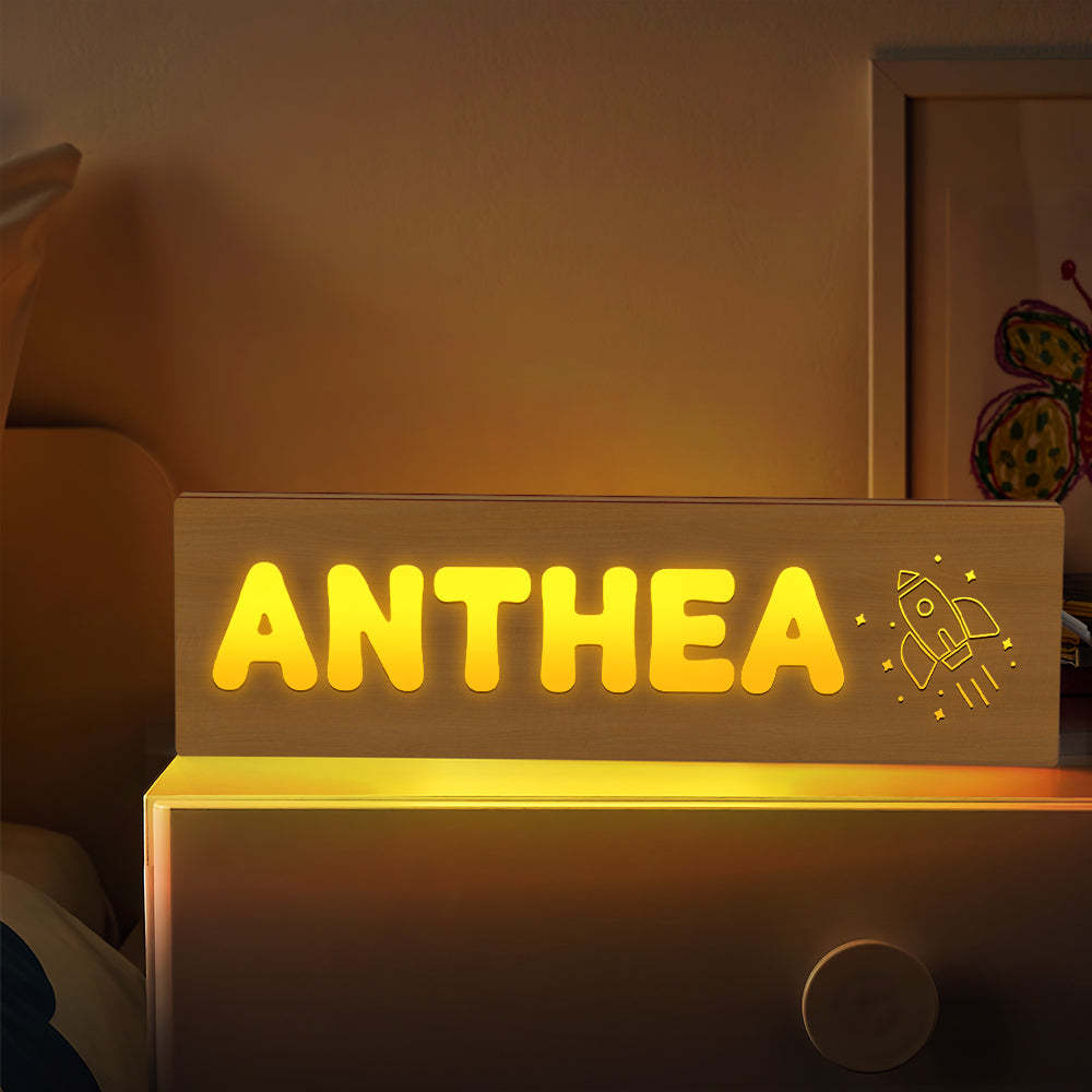 Personalized Baby Name Light Custom Kids Lamp New Baby Gift Wood Baby Toddler Night Light First Birthday - soufeelus