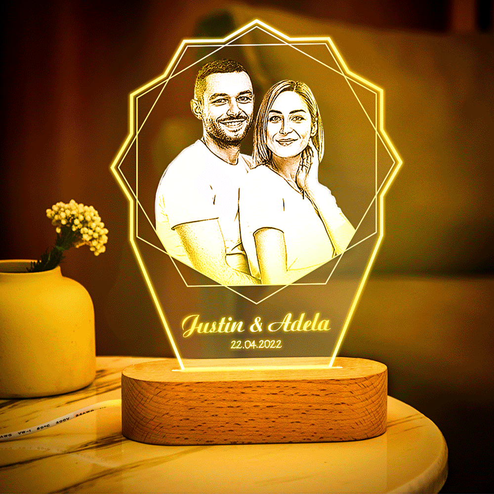 Custom Photo Double Hexagon Lamp Personalized Acrylic Carving Plaque Color Night Light - soufeelus