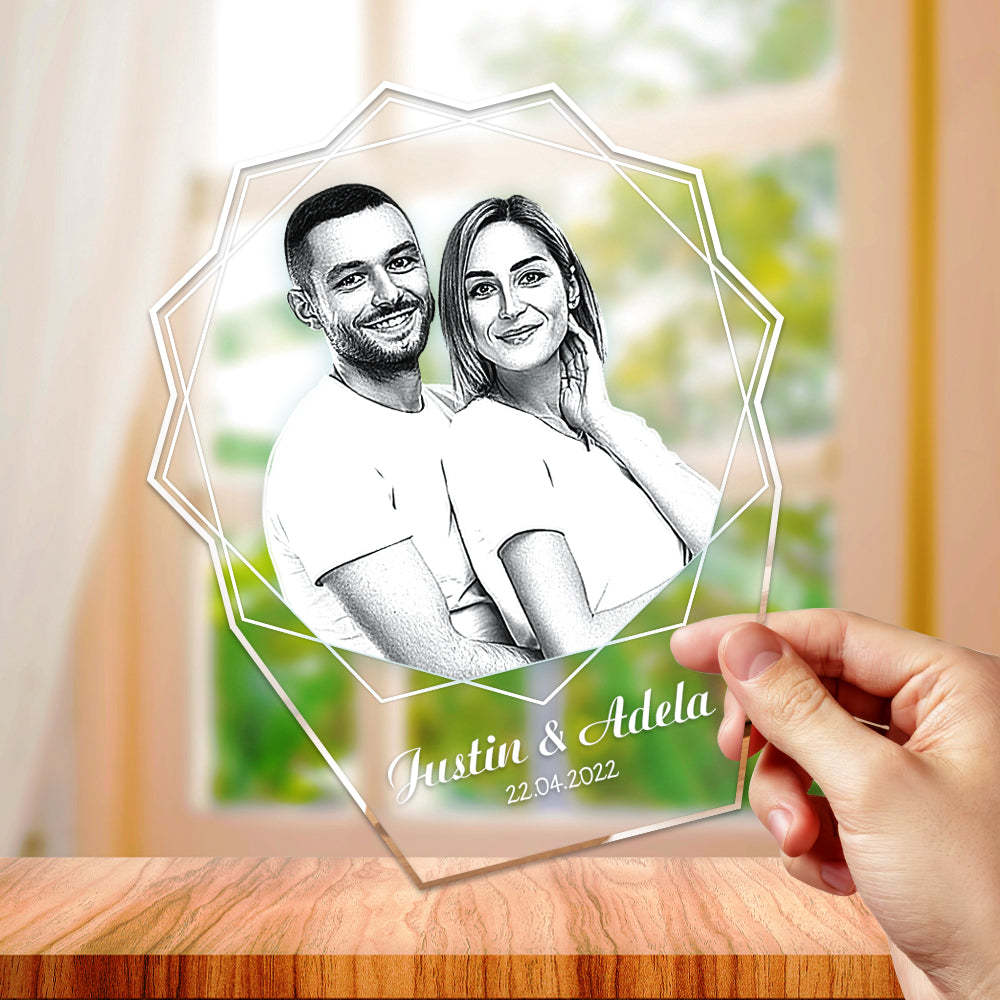 Custom Photo Double Hexagon Lamp Personalized Acrylic Carving Plaque Color Night Light - soufeelus