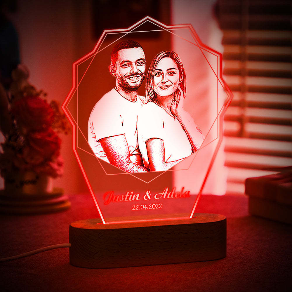 Custom Photo Double Hexagon Lamp Personalized Acrylic Carving Plaque Color Night Light - soufeelus
