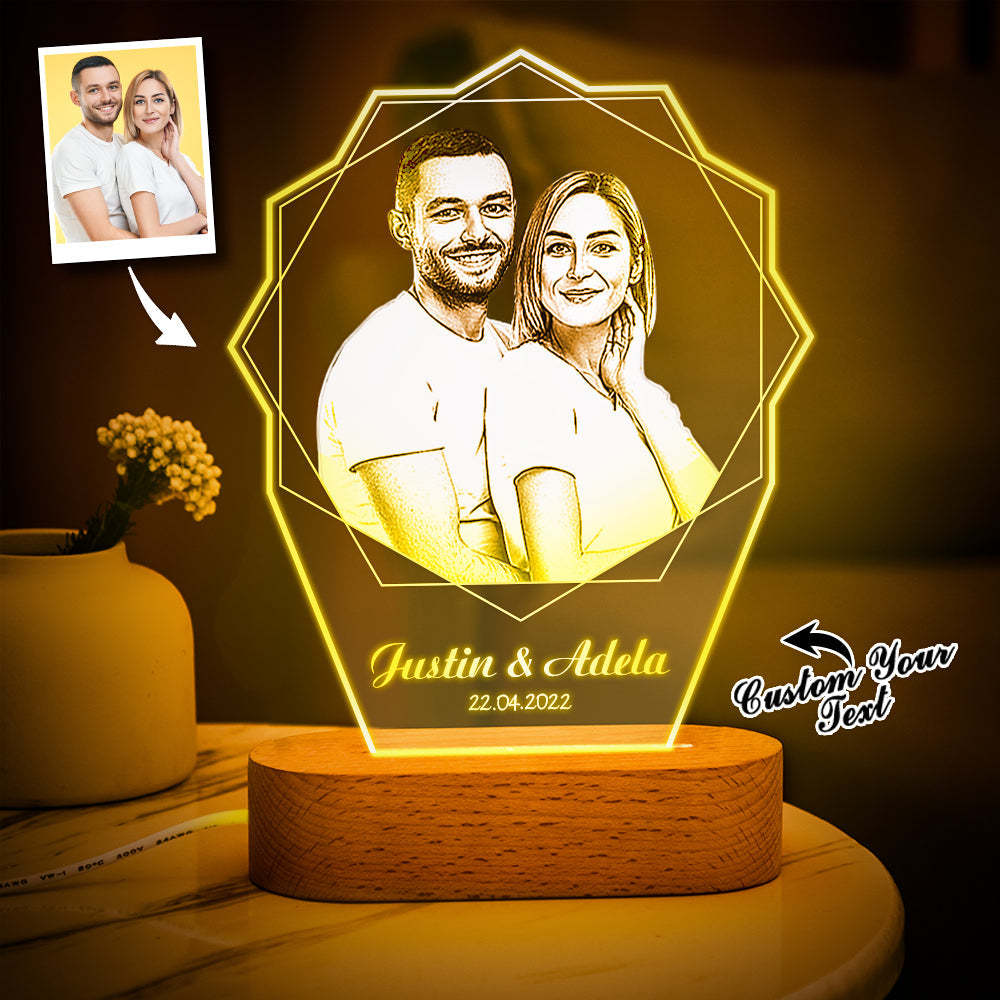 Custom Photo Double Hexagon Lamp Personalized Acrylic Carving Plaque Color Night Light - soufeelus