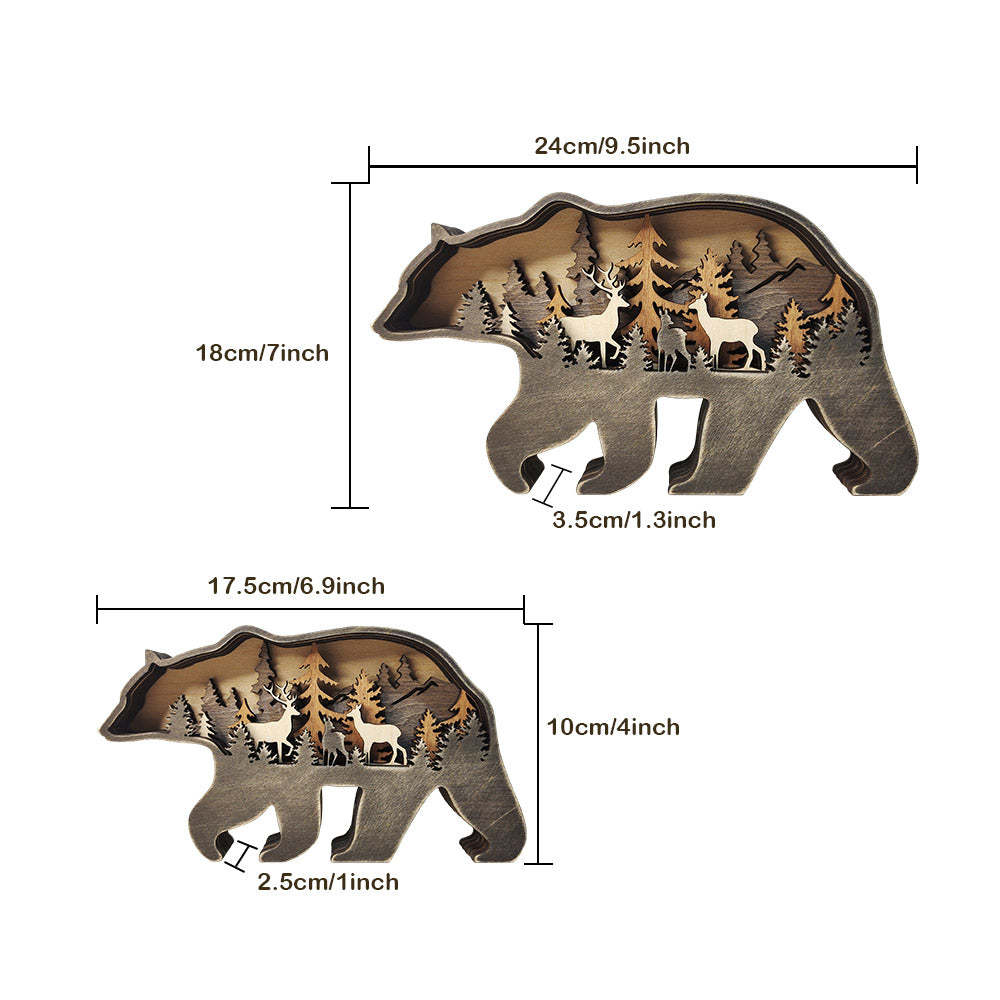 Animal Wooden Statue Home Ornament Multi layer Woodland Bear Silhouette Decor for Shelf Table Wood Statue - soufeelus