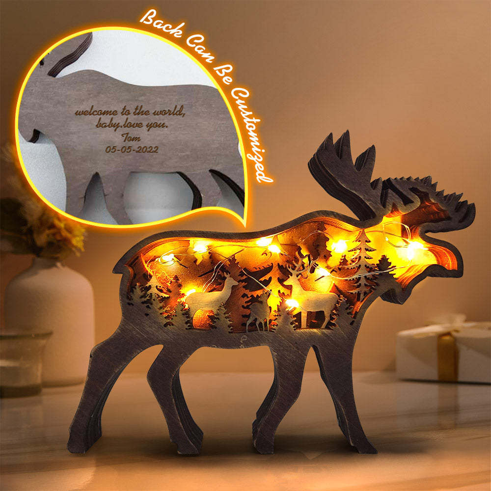 Custom Animal Wooden Statue Home Ornament Multi layer Woodland Bear Silhouette Decor for Shelf Table Wood Statue - soufeelus