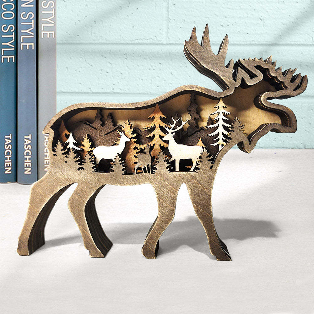 Animal Wooden Statue Home Ornament Multi layer Woodland Bear Silhouette Decor for Shelf Table Wood Statue - soufeelus