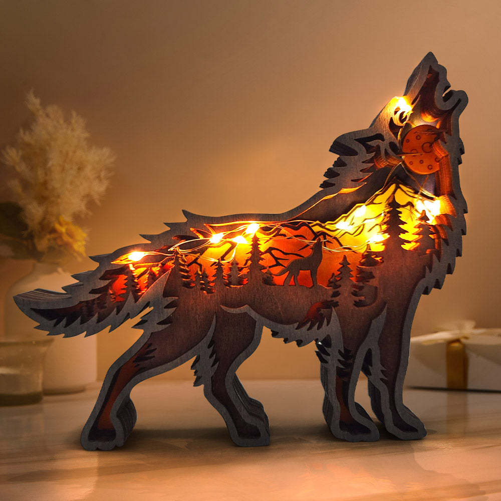 Animal Wooden Statue Home Ornament Multi layer Woodland Bear Silhouette Decor for Shelf Table Wood Statue - soufeelus