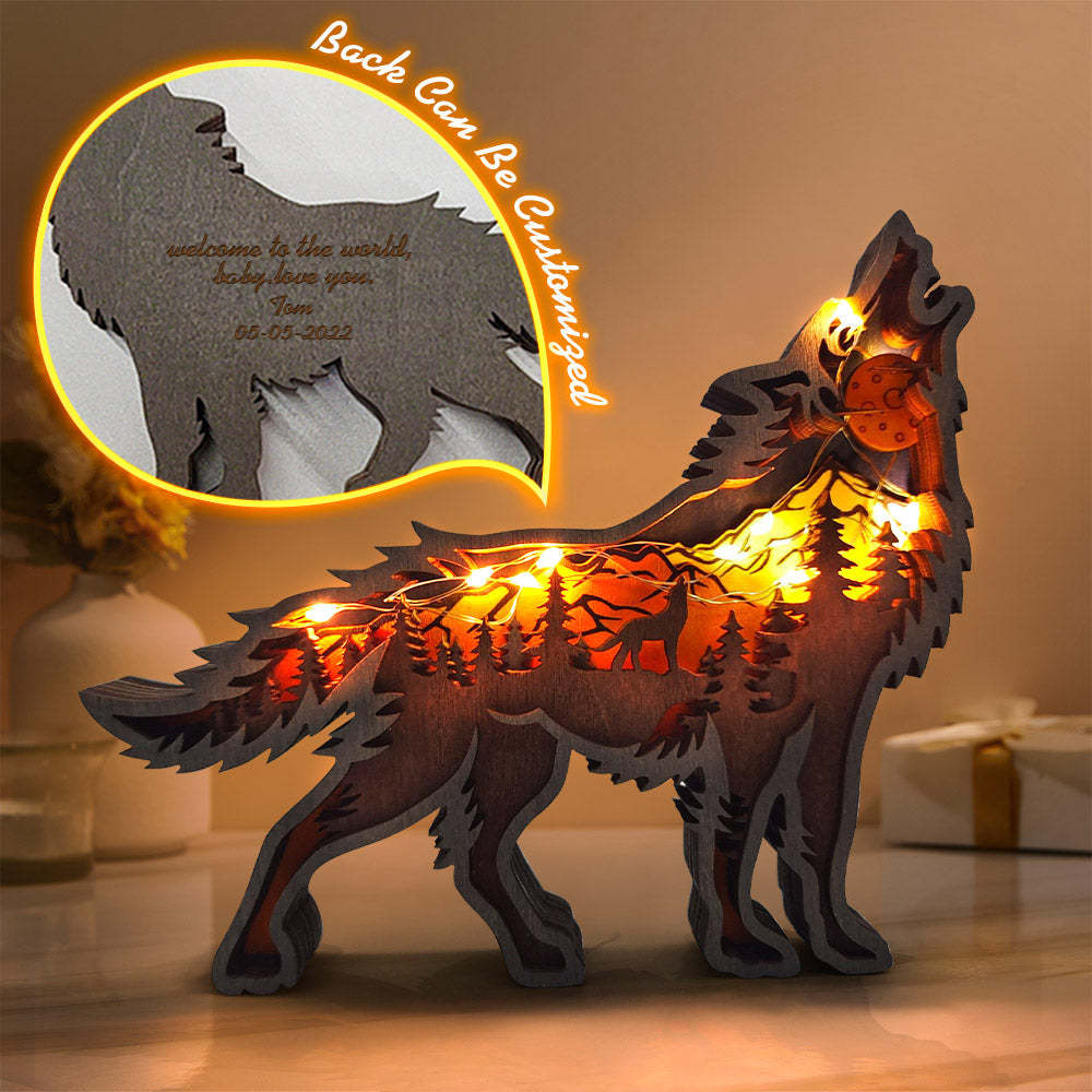 Custom Animal Wooden Statue Home Ornament Multi layer Woodland Bear Silhouette Decor for Shelf Table Wood Statue - soufeelus