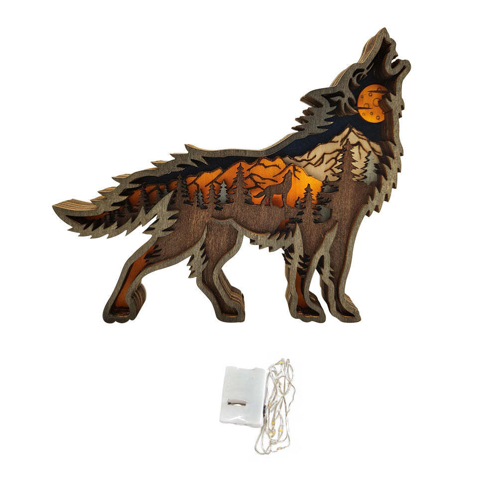 Animal Wooden Statue Home Ornament Multi layer Woodland Bear Silhouette Decor for Shelf Table Wood Statue - soufeelus