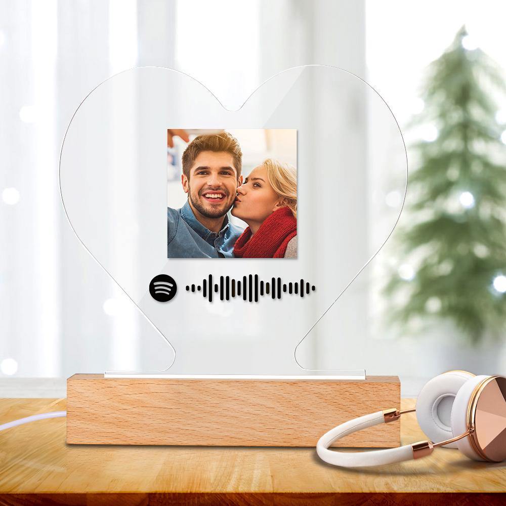Scannable Spotify Code Night Light Acrylic Heart Shape Gifts for Couple - soufeelus