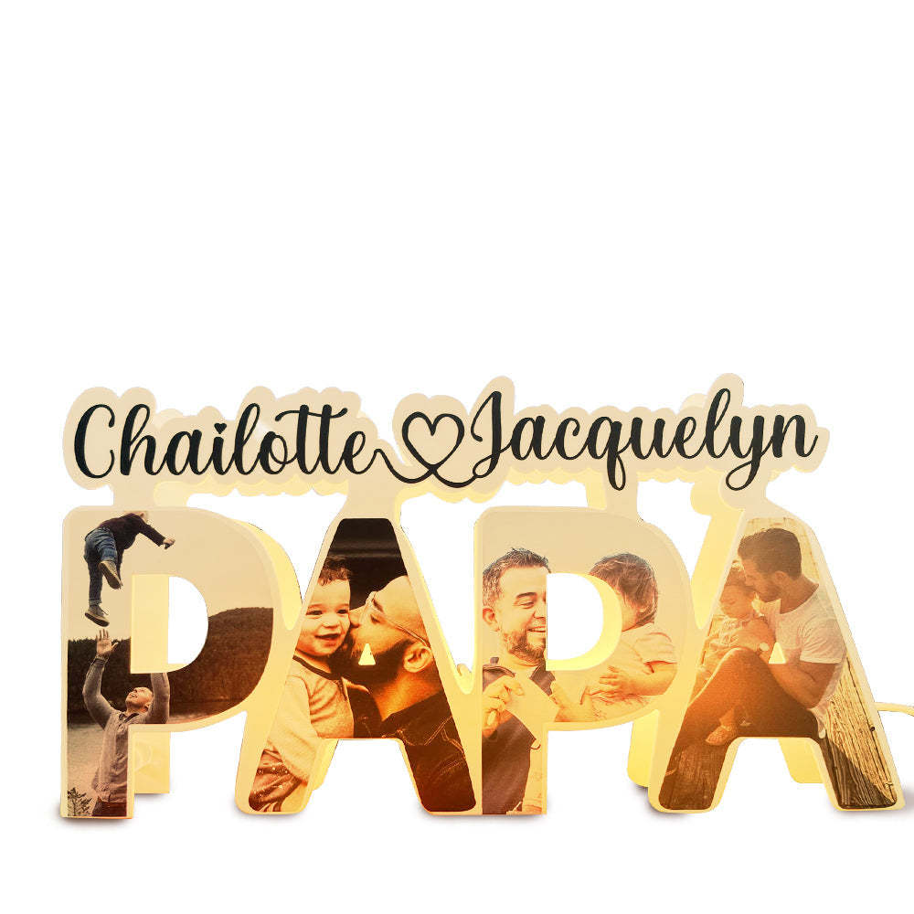 Custom Papa Photo Name Light Personalized Acrylic Family Name Lamp Desk Decoration Gift for Father - soufeelus