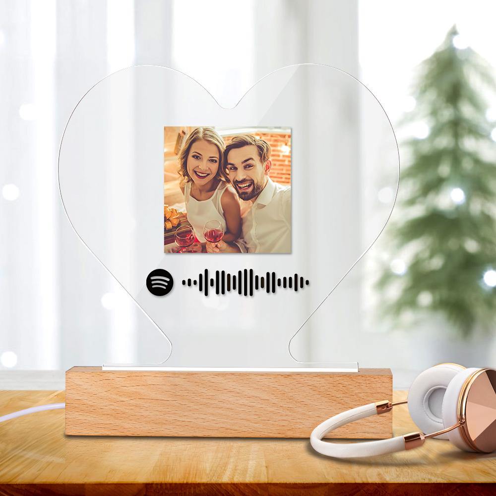 Custom Scannable Spotify Code Night Light Photo Acrylic Heart Shape Creative Couple Theme Gifts - soufeelus